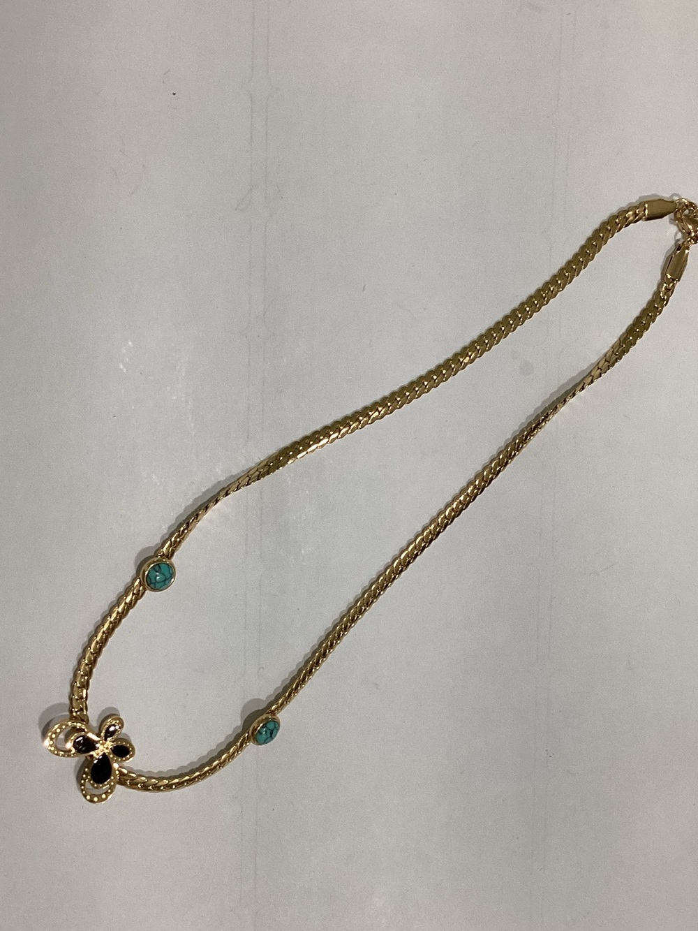 Gold-Tone Floral Pendant Necklace with Turquoise Accents